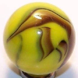 Big Game Toys~1X Gold Finch Mammoth Marble 1 5/8" (42mm) w/Display Stand Glass Ball Large Huge Yellow Black Shooter Swirl