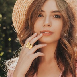 Aprilery Two-Tone Statement Rings for Women Intertwined Criss Cross Design Wide Ring Cocktail Jewelry Ring Fashion Gift (Gold, 6)