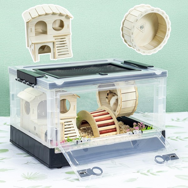Animal Pet Hamsters Cage Large, Foldable Portable 360° Viewing Ventilated