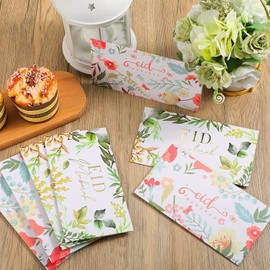 Eid Mubarak Money Wallets Envelopes - Eidi Gift Gold Foiled - Pack of 10 (Vintage Floral)