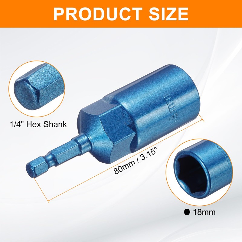 sourcing map Nut Driver 18mm Hex Drive Socket CR-V Steel