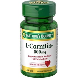 Nature's Bounty L-Carnitina, apoya la salud del corazón y el metabolismo de las grasas, suplemento de aminoácidos, 500 mg, 30 tabletas