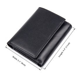 RFID Blocking Genuine Cowhide Leather Trifold Card Wallet for Men With 2 ID Window