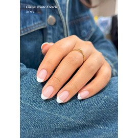 AutyaMee Semi Cured Gel Nail Strips (Classic White French), 30 Pcs Gel Nail Wraps, Stickers, UV Light Required