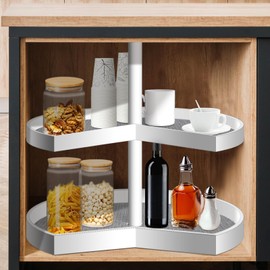 Frienda 2 Pcs Lazy Susan Shelf Liner Circle Kitchen Liners Non Adhesive Kitchen Cabinet Liners Non Slip Non Skid Fridge Mats for Drawer Refrigerator Pantry Sink Cupboard Storage (Gray,31 Inch)