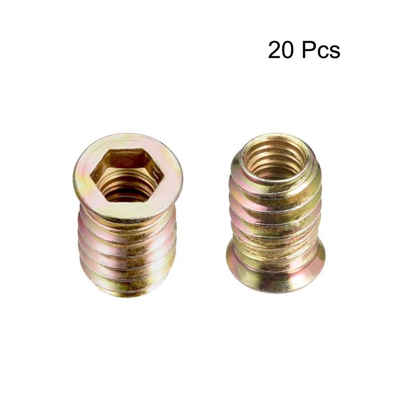 sourcing map Wood Furniture M8x20mm Threaded Insert Nuts Interface Hex