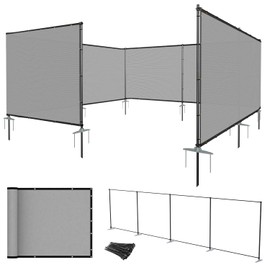 E&K 5'x24' Outdoor Privacy Screen Fence Freestanding Backyard Patio Privacy Pool Fencing Garden Dog Fence with Iron Poles and Rails (Light Gray)