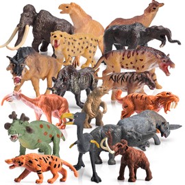 LC JoyCre Mini juguetes de animales prehistóricos de 2 pulgadas, juego de 18 piezas de mamíferos de vida silvestre de 18 piezas de cifras de animales a granel, modelo de tigre con dientes de sable,