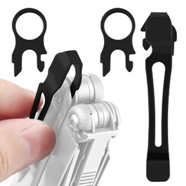 Samorillo [2-Pack] 2 Black Quick Release Pocket Clips + 2 Black Lanyard Rings Compatible with Leatherman MultiTools - Stainless Steel Pocket Clip - Won't Bend Or Snap - Install Or Replace in Seconds