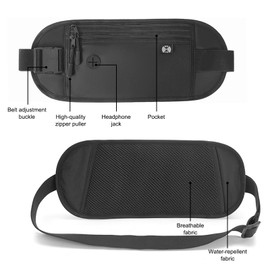 Wisebom Money Belt for Travel, Waterproof Travel Bag, Waist Bag, Flat Bum Bag with RFID Blocker, Anti-Theft Travel Bum Bag with Adjustable Elastic Band for Men and Women (Black), black, Unit size,