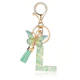 KGDUYC Keyring Girl Keyring with Initial Letters Pink Key Ring Butterfly Key Ring Letters Butterfly Letter Keyring - L