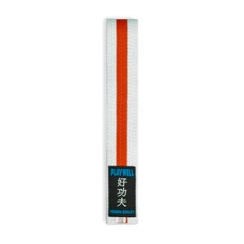 Playwell Martial Arts Cotton Striped Coloured Grading Belt - White Belt With Orange Stripe (220cm)