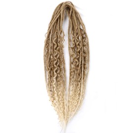 Aguacor Wavy Dreadlocks Synthetic Double Ended Dreadlock Extensions with Curly Ends 24inches 10 Strands Thin Curly DE Dread Extensions Handmade Reggae Hair Hip-Hop Style Soft Pre Looped Honey Blonde to Blonde Wavy DE Dreadlock Extensions (Curly 10 Strand