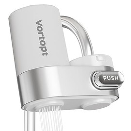 Vortopt Filtro de agua para grifo de fregadero, Purificador de agua de para | 350 galones para fregadero, botón de interruptor mecánico, certificado p