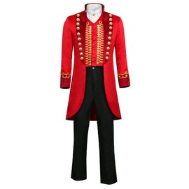 Adult Men Red Circus Ring Master Ringmaster PT Barnum Showman Costume Cosplay Uniform Party Tailcoat Jacket Suit (Large, Red)