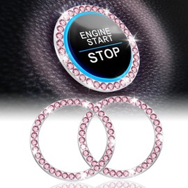 LivTee 2 PCS Crystal Rhinestone Car Engine Start Stop Decoration, Ring Bling Car Interior Accessories for Women, Push to Start Button Cover/Sticker, Key Ignition & Knob Pink.