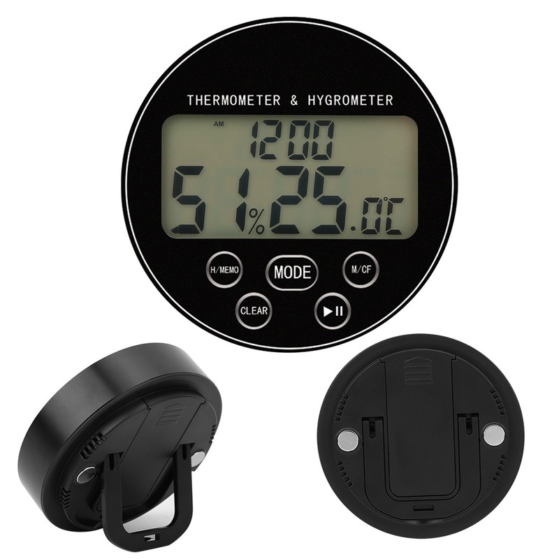 Multifunctional Kitchen Digital Timer Thermometer Hygrometer Black for Household Use