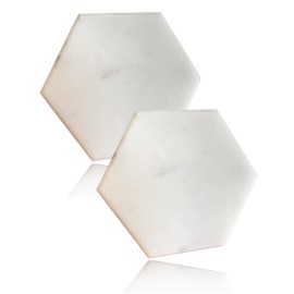ROOMASTER Marble Coasters, Set of 2, Accessory Tray, Natural Stone (White, Hexagon)