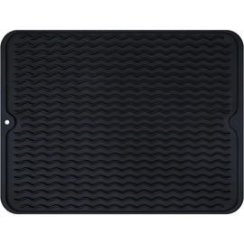 Rainspire Dish Drying Mats For Kitchen Counter, Silicone Dish Mat Drying Kitchen Mat, Food Grade Silicone Sink Drying Mat, Quick Dry Slip Resistant Kitchen Mats, 16x12inch, Black