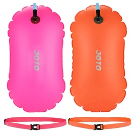 JOTO 2 Pack Swim Buoy Float for Open Water, Swimming Belt Bubble Safety Float with Adjustable Waist, Snorkeling, Swim Training, Triathletes, Kayaking -Orange & Magenta