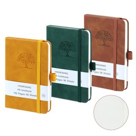 HOMEMARS Notebook A6, 3 Piece Notebooks Set, Blank, Small Notepad, Brown, Yellow, Green, 192 Pages, Notebook, Notepad A6, Journal, Travel Journal, Leather Notebook, Embossed Tree Design