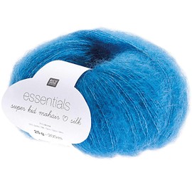 Rico Design Essentials Super Kid Mohair Loves Silk, Colour 046 Azure, Lace Yarn Made of Super Kid Mohair & Silk for Knitting and Crocheting, Lace Wool Needle Size 4.5 mm