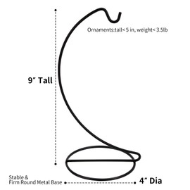 Abom 9in Ornament Display Stand, 3 Pack Black Iron Hanging Hook Hanger for Glass Globe, Air Plant Terrarium, Witch Ball, Christmas Ornaments, and Wedding Decor