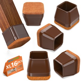 16Pcs Square Chair Leg Floor Protectors with Thickened Felt Pads Silicone Chair Leg Covers Caps to Protect Hardwood Tile Floors Furniture Feet Reduce Noise (Brown XL Fit 1.46"-1.77")