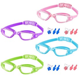 ORANZI Kids Swim Goggles, 4 Packs Swimming Goggles for Kids Girls Boys, Children Youth Anti-Fog Anti-UV Leak Proof Swim Glasses Age 4-16