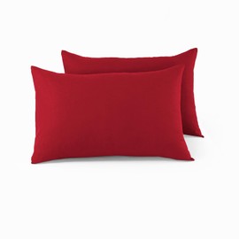 CHARKHAH Pair of Polycotton Standard Housewife Oxford Pillowcases and 100% Cotton Flannel Jersey Pillow Covers Protectors Dyed in Trendy Colors, Size 50 cm x 75 cm (Housewife Pack of 2, Red)