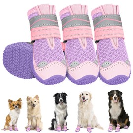 HomeChi Zapatos para Perros Transpirables, con Correas Ajustables y Reflectantes Cómodas Botas de Piso Cálidas Antideslizantes, para Perros Pequeños, Medianos y Grandes，Púrpura Rosado(Tamaño 2)
