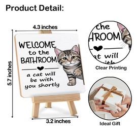 Cat Bathroom Decor - Welcome to the Bathroom a Cat Will Be With You Shortly Wood Sign with Easel Home Toilet Shower Room Restroom Desk Tabletop Shelf Tiered Tray Decorations