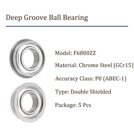 Kozelo 5Pcs F6800ZZ Flange Ball Bearing-[10x19x5mm] Sealed Bearing for Industrial Equipment, Motors, Machines, Chromium Steel