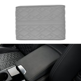A ABSOPRO Universal Center Console Cover Car Armrest Cover Middle Console Cover Lid for Most Vehicle SUV Car Sedan 12.2"x7.87"x1.97" Gray Nappa Leather, Memory Foam Diamond Pattern