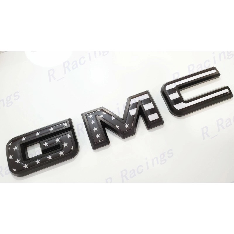 Auto Front Only Black USA Flag Emblem Overlay 2019-2025 GMC