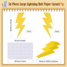 MixTeach 36 Pcs Large Gold Lightning Bolts Cutouts 12 Inch Paper Lightning Bolts Shape Cardstock Lightning Die Cut for Classroom Bulletin Board DIY Kids School Craft Projects Party Wall Decoration