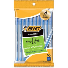 BIC Round Stic Ball Pens, Medium Point, Blue, 10-Count