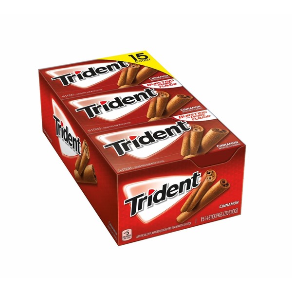 Trident Sugar-Free Gum, Cinnamon, 15 Count (Pack of 14)