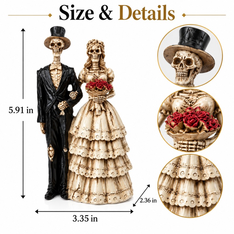 Skeleton Couple Statue for Gothic Home Decor – Resin Bride