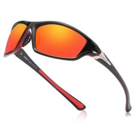 DUBERY Mens Sports Polarized Sunglasses 100% UV Protection Driving Cycling Fishing Shades D120, Black/Red