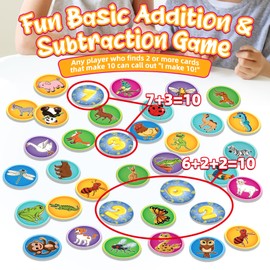 SmarLearnio Math Games,100PCS Animal Memory Match Game Addition and Subtraction Games,Math Manipulatives Facts Flash Card Toddler Preschool Kindergarten 1st Grade, Educational Toy Learning Activities
