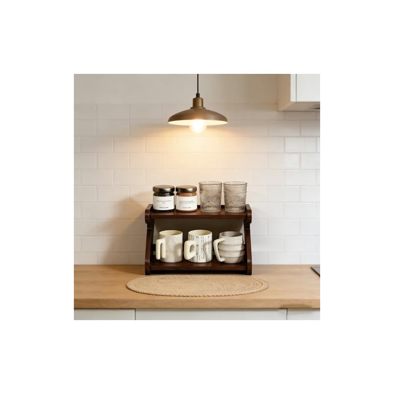 2-Tier Cup Holder Kitchen Shelf Coffee Cup Holder for Worktop