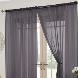 Tony's Textiles Lucy Slot Top Pair of Voile Curtains - Silver Grey (57" Wide x 72" Drop)