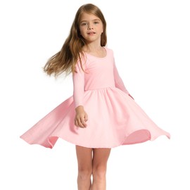 Stelle Long Sleeve Girls Dress Toddler White Dresses Skater Twirl Cotton A-Line Dress for School Casual(Pink, 7 Years)