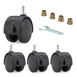 Furniture Castors - Castors Set of 4, 2 Inch Nylon Wheels with Brake, 360° Rotating Double Track Castors, Includes Hex Nut and Wrench for Easy Assembly