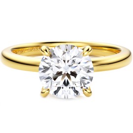 Blueeve 2ct Yellow Gold Moissanite Rings for Women, Round D Color VVS1 Clarity Lab Created Diamond Engagement Ring 14K Yellow Gold Vermeil Solitaire Moissanite Ring for Women Fake Diamond Ring for Her