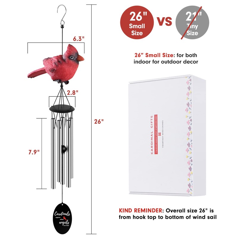 YOUNTASY Cardinal Gifts, Cardinal Wind Chimes, Cardinal Memorial Gifts for