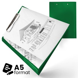 Netuno Clipboard Folder A5 with Clip Light Green Clipboard DIN A5 with Lid Writing Board with Metal Clip Hard Plate Plastic Writing Pad Clipboard DIN A5 Document Holder