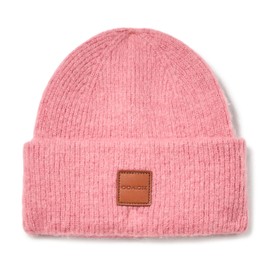 Coach Women's Leather Patch Beanie, True Pink, One Size