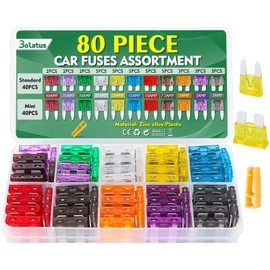 Bolatus 80Pcs Car Fuses Mini and Standard Blade Fuses 2Amp 3A 5A 7.5A 10A 15A 20A 25A 30A 35A 40A Automotive Replacement Fuses for Caravan Motorcycle Truck RV+ Fuse Puller